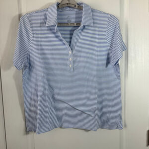 Women's J.Jill Fit Progress Polo XLP Blue White Striped Short Sleeve Tee
